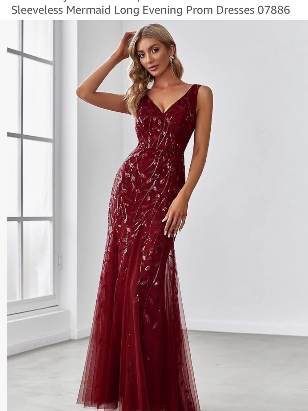 Ever Pretty Burgundy Sequin Mermaid Prom Gown - Picture 3 of 7